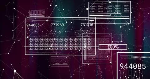 Presenting central schematic keyboard overlay in virtual data network, with Foto stock
