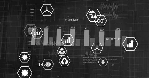 Presenting dashboard displaying environmental metrics on grid, with bar chart Stock Photos