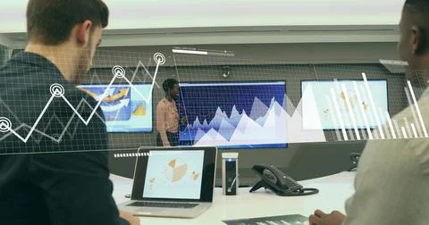 Presenting data button-down-shirt professional standing in conference room, with Stock Photos