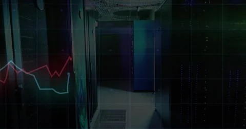 Presenting data center hallway flanked by server racks, with cooling vents an Stock Photos