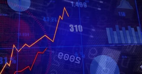 Presenting data in dashboard showing orange line graph rising at center, with Stock Photos