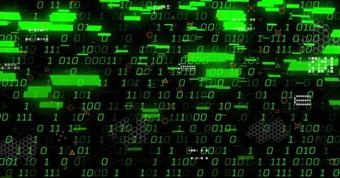 Presenting data in digital interface with binary digits, bars, hex grids, 스톡 일러스트