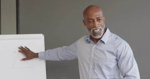 Presenting data on flip chart, businessman explaining statistics in office Stock Footage 346028905