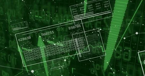Presenting data grid in cyberspace with translucent panels numeric values line Stock Illustration