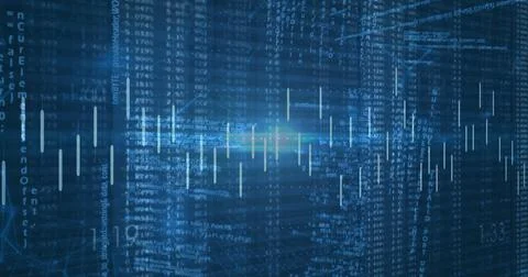 Presenting data visualization in digital matrix with cascading code streams and Stock Photos