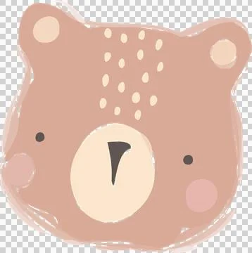 Presenting flat pastel bear head with snout, ears, dotted forehead, rosy cheeks, Illustrazione stock