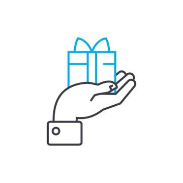 Presenting a gift 42 vector thin line stroke icon. Presenting a gift 42 outline Stock Illustration