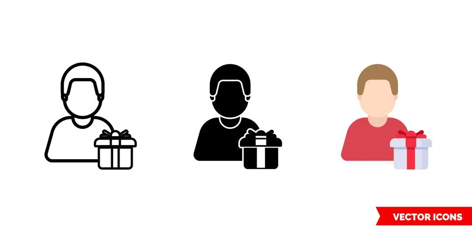Presenting gift congratulation icon of 3 types color, black and white, outlin Illustrazione stock
