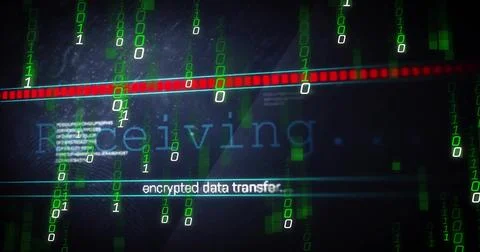 Presenting interface streaming green code in HUD showing red progress bar, bl 스톡 사진