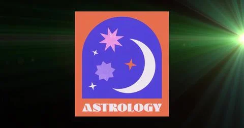 Presenting orange astrology square on slide featuring crescent moon, pastel s Stock Illustration