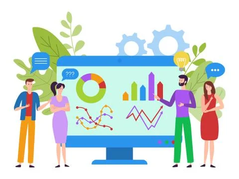 Presenting project at business meeting, vector illustration. Man character with Stock Illustration