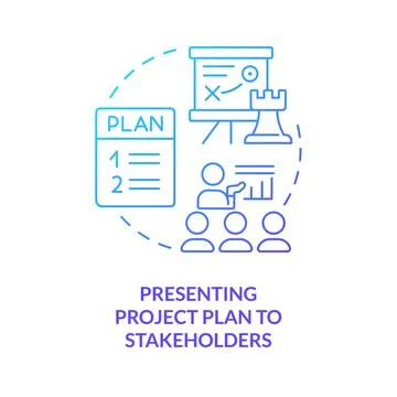 Presenting project plan to stakeholders blue gradient concept icon Stock Illustration
