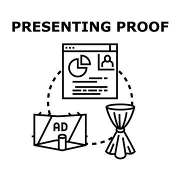 Presenting proof concept with data analysis and ad stand Stock Illustration