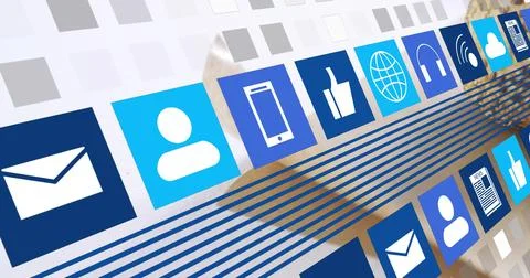 Presenting stylized interface showing blue square icons on tiled grid with Stock Photos