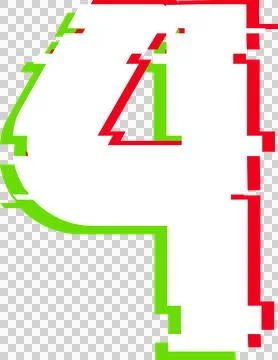 Presenting stylized numeral four using glitch art effect in red and green on Illustrazione stock