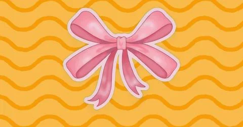 Presenting stylized pink ribbon bow on yellow-orange backdrop, with repeating 스톡 일러스트