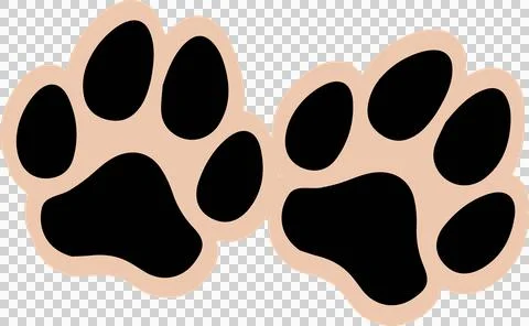 Presenting two paw prints in flat style on transparent background showing black Stock Illustration