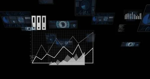 Presenting white line chart rising over grid in dashboard, grey area chart and 스톡 일러스트