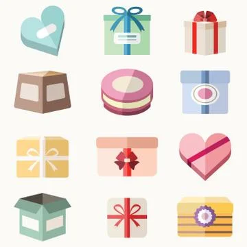 Presents' and gift boxes vector colorful flat style isolated illustrations Illustrazione stock