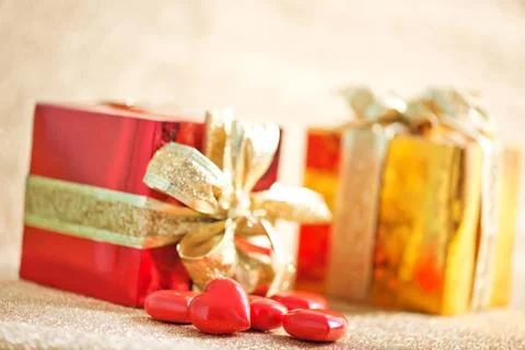 Presents and hearts Stock Photos