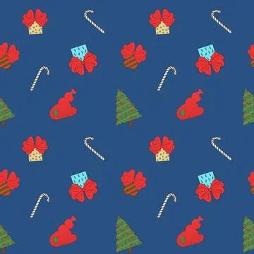 Presents, candy cane, Christmas tree, Santas sack, Christmas Illustrazione stock