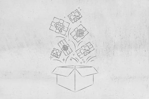 Presents of different styles falling into delivery parcel 스톡 일러스트