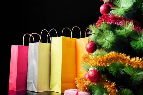 Presents isolated on black background Stock Photos