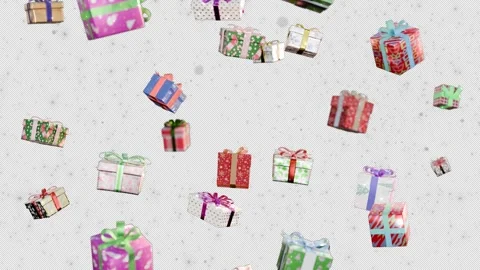 Presents loop fall V03 4K with alpha No shadow with dof and snow Stock Footage 295326626