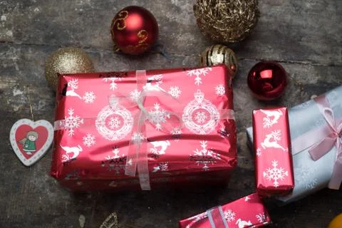 Presents on table Stock Photos