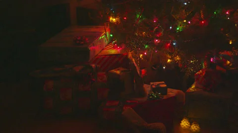 Presents Under Christmas Tree, Camera Pans Stock Footage 35331716
