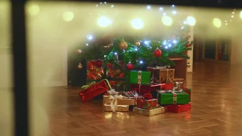 Presents under the Christmas Tree at Home Stock Footage
