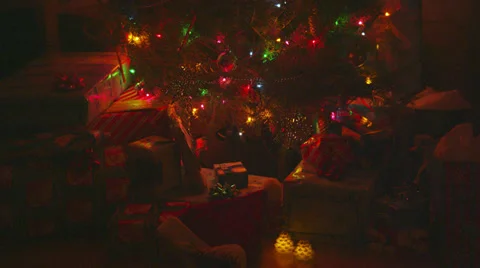 Presents Under Christmas Tree, Low Light Stock Footage 35331421