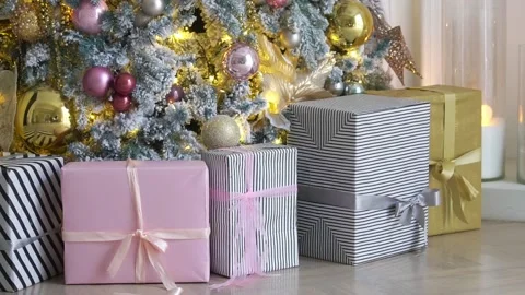 Presents under new year tree Stock Footage 95673154