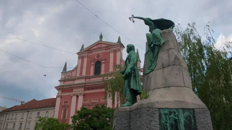 Prešeren square featuring the monument to the poet France Prešeren Stock Footage 346175746