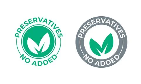 Preservatives no added vector green leaf icon. Preservatives free seal stamp, Stock-Illustration