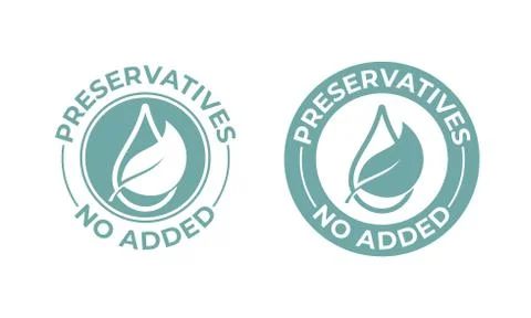Preservatives no added vector leaf and drop icon. Natural food package stamp, Stock-Illustration