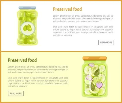 Preserved Food Posters Set Vector Illustration Ilustración de archivo
