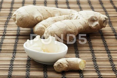 Preserved ginger and fresh ginger Stock Photos
