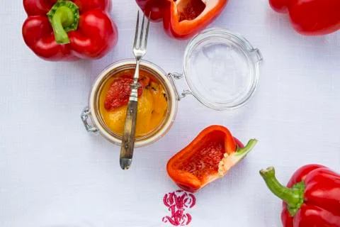 Preserved peperoni grigliati (chargrilled peppers, Italy) Stock Photos