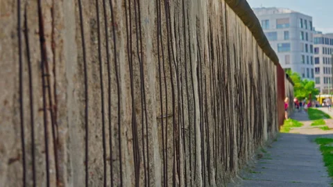 Preserved section of the Berlin Wall. Remains of Berliner historic cold war wall Stock Footage 318000049