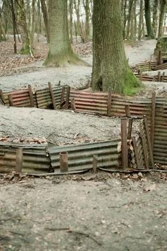 Preserved World War One trenches at Sanctuary Wood, Ypres, Belgium. Stock Photos