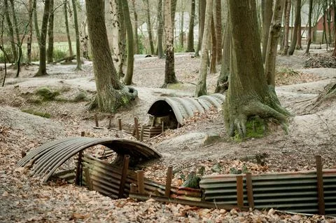 Preserved World War One trenches at Sanctuary Wood, Ypres, Belgium. Stock Photos