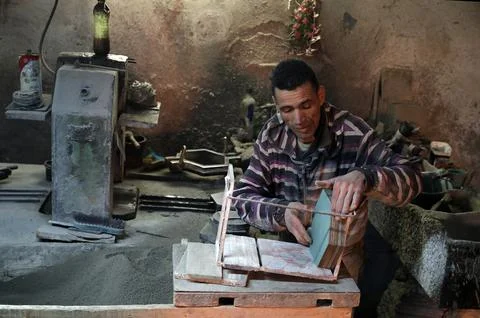 Preserving the art of Andalusian tile-making in Nabeul, Tunisia - 22 Jan 2025 Stock Photos