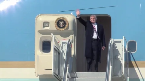 President Donald Trump Langley Air Force Base 3.2.17 - Exit Air Force One Stock Footage