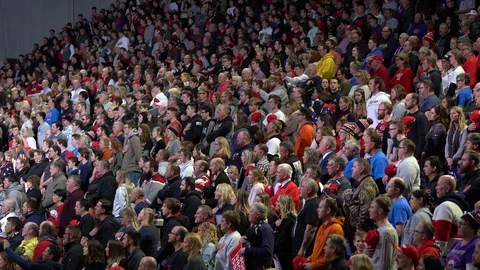 President Donald Trump Rally Clip- Des Moines- Crowd , Star Spangled Banner Stock Footage