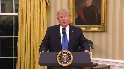 President Donald Trump swears in Secretary Of State Rex Tillerson. Stock Footage