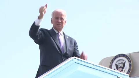 President Joe Biden Waving Goodbye and Giving Thumbs Up with Air Force One Stock Footage