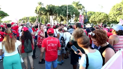 President Lula supporters marching down the street Stock Footage 229000987