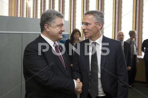 President Petro Poroshenko and NATO Secretary General Jens Stoltenberg Stock Photos