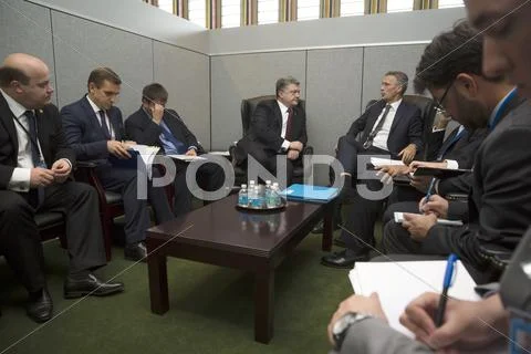 President Petro Poroshenko and NATO Secretary General Jens Stoltenberg Stock Photos